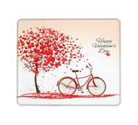 POEZJZW Valentine'S Day Bike Tree Red Heart Cycle Pattern Mouse Pad Office Laptop Computer Desk Wireless Mouse Non Slip Rubber Base Washable 10 X 12 Inch Keyboard Pad