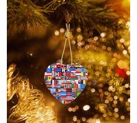Poezjzw Various Flags Pattern Christmas Tree Ceramic Ornament Hanging Decorations for Home Christmas Holiday Party Gift