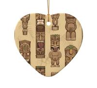 Poezjzw Vintage Aloha Tiki Pattern Pattern Ceramic Heart Shape Christmas Tree Ornaments, Family New Year Home Souvenirs For Gatherings