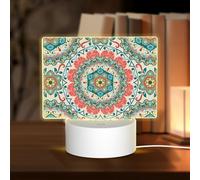 POEZJZW Vintage Mandala Flowers Pattern Rectangular Acrylic Night Light Touch Switch Accent for Bookshelves Desks Nightstands