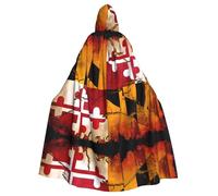 POEZJZW Vintage Wooden Maryland Flag Pattern Full Length Hooded Robe Cloak Long Cape Halloween Cosplay Costume Hoodies Cape Unisex