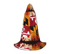POEZJZW Vintage Wooden Maryland Flag Pattern Hooded Cloak Robe Costume Cloak For Adult Men Women Christmas Hoodies Cape Cosplay Costumes M
