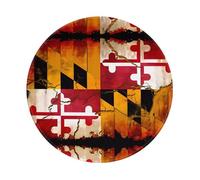 POEZJZW Vintage Wooden Maryland Flag Pattern Round Mouse Pad Desktop Protection Mat with Non-Slip Rubber Base 7.9Ã-7.9 in for Home and Office