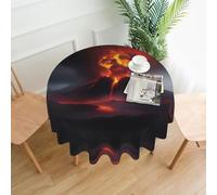 POEZJZW Volcano Eruption Pattern Round Decorative Tablecloth 60 In Splash-Proof And Oil-Proof, Suitable For Dining Tables And Coffee Tables
