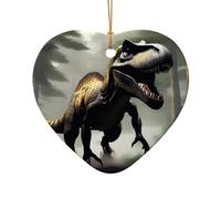 Poezjzw Wandering Dinosaur Pattern Ceramic Christmas Ornament Heart Shape Hanging Pendant Gifts For Xmas Holidays, Ornaments For Home Decor