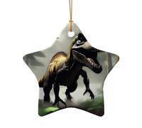 Poezjzw Wandering Dinosaur Pattern Ceramic Christmas Ornament Star Shape Hanging Pendant Gifts For Xmas Holidays, Ornaments For Home Decor