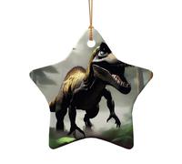 Poezjzw Wandering Dinosaur Pattern Ceramic Christmas Ornament Star Shape Hanging Pendant Gifts For Xmas Holidays, Ornaments For Home Decor