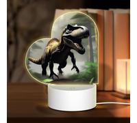 POEZJZW Wandering Dinosaur Pattern Heart Shape Acrylic Night Light with USB Cable Adjustable 3 Colors for Restaurant Bar Cafe