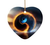Poezjzw Water And Fire Tai Chi Pattern Ceramic Christmas Ornament Heart Shape Hanging Pendant Gifts For Xmas Holidays, Ornaments For Home Decor