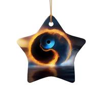 Poezjzw Water And Fire Tai Chi Pattern Ceramic Christmas Ornament Star Shape Hanging Pendant Gifts For Xmas Holidays, Ornaments For Home Decor