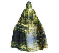 POEZJZW Water Lilies In The Pond Pattern Full Length Hooded Robe Cloak Long Cape Halloween Cosplay Costume Hoodies Cape Unisex