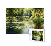 Poezjzw Water Lilies In The Pond Puzzles For Adult 300 Pieces Wooden Jigsaw For Family Friend Home Decor Wall Art 15.7 X 11in