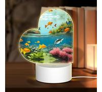 POEZJZW Water Plants and Fish Pattern Heart Shape Acrylic Night Light with USB Cable Adjustable 3 Colors for Restaurant Bar Cafe