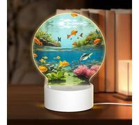 POEZJZW Water Plants and Fish Pattern Round Acrylic Night Light with USB Cable Adjustable 3 Colors for Restaurant Bar Cafe