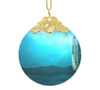 Poezjzw Waterfront Willow Pattern Glass Christmas Ornament Round Hanging Pendant Gifts For Xmas Holidays Ornaments Home Decor Gold Metal Buckle