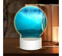 POEZJZW Waterfront Willow Pattern Round Acrylic Night Light with USB Cable Adjustable 3 Colors for Restaurant Bar Cafe