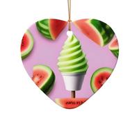 Poezjzw Watermelon Ice Cream Pattern Ceramic Christmas Ornament Heart Shape Hanging Pendant Gifts For Xmas Holidays, Ornaments For Home Decor