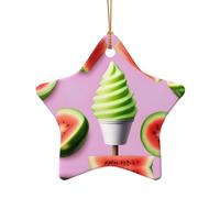 Poezjzw Watermelon Ice Cream Pattern Ceramic Christmas Ornament Star Shape Hanging Pendant Gifts For Xmas Holidays, Ornaments For Home Decor