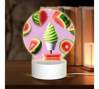 POEZJZW Watermelon Ice Cream Pattern Round Acrylic Night Light with USB Cable Adjustable 3 Colors for Restaurant Bar Cafe