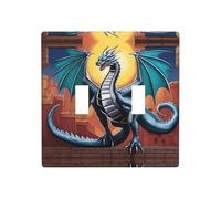 Poezjzw Western Dragon Pattern Decorative Light Switch Plate Covers 2 Gang Wall Plate Double Toggle Switch Cover 4.5 X 4.5 in