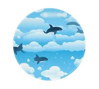 POEZJZW Whale In Clouds Pattern Round Mouse Mat, Cute Mouse Pad, Non-Slip Rubber Base With Stitched Edge, Small Size 7.9 X 7.9 Inch