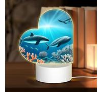 POEZJZW Whales Under The Sea Pattern Heart Shape Acrylic Night Light with USB Cable Adjustable 3 Colors for Restaurant Bar Cafe