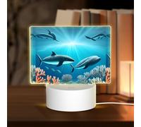 POEZJZW Whales Under The Sea Pattern Rectangle Acrylic Night Light with USB Cable Adjustable 3 Colors for Restaurant Bar Cafe