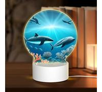 POEZJZW Whales Under The Sea Pattern Round Acrylic Night Light with USB Cable Adjustable 3 Colors for Restaurant Bar Cafe