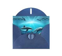 POEZJZW Whales Under The Sea Pearl Paper Christmas Cards, With Blue Envelopes, Thank You Cards, Wedding, Valentine'S Day Cards 10-Count