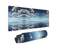 Poezjzw White Clouds Over The Sea Long Gaming Mouse Pad Large Desk Pad Keyboard Mat with Stitched Edges for Gaming and Office 31.5 X 11.8 in