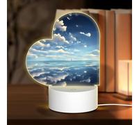 POEZJZW White Clouds Over The Sea Pattern Heart Shape Acrylic Night Light with USB Cable Adjustable 3 Colors for Restaurant Bar Cafe