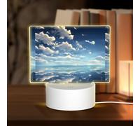 POEZJZW White Clouds Over The Sea Pattern Rectangle Acrylic Night Light with USB Cable Adjustable 3 Colors for Restaurant Bar Cafe