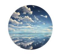 POEZJZW White Clouds Over The Sea Pattern Round Mouse Mat, Cute Mouse Pad, Non-Slip Rubber Base With Stitched Edge, Small Size 7.9 X 7.9 Inch