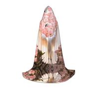 POEZJZW White Crane Dancing Pattern Hooded Cloak Robe Costume Cloak For Adult Men Women Christmas Hoodies Cape Cosplay Costumes S