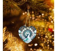 Poezjzw White Peacock With Open Screen Pattern Ceramic Christmas Ornament Heart Hanging Pendant Gifts For Xmas Holidays, Ornaments For Home Decor