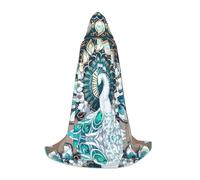 POEZJZW White Peacock With Open Screen Pattern Hooded Cloak Robe Costume Cloak For Adult Men Women Christmas Hoodies Cape Cosplay Costumes S