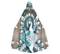 POEZJZW White Peacock With Open Screen Pattern Hooded Cloak Robe Costume For Adult Men Women Christmas Hoodies Cape Cosplay Costumes