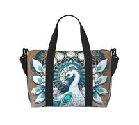 Poezjzw White Peacock With Open Screen Travel Duffle Bag Weekender Carry On Tote Bags For Women Hospital Bags For Labor And Delivery Overnight Luggage Bag, Black, One Size, Black, One Size