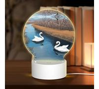 POEZJZW White Swan Swimming Pattern Round Acrylic Night Light with USB Cable Adjustable 3 Colors for Restaurant Bar Cafe