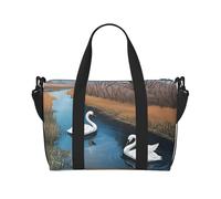Poezjzw White Swan Swimming Travel Duffle Bag Weekender Carry On Tote Bags For Women Hospital Bags For Labor And Delivery Overnight Luggage Bag, Black, One Size