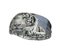 Poezjzw White Tiger Pattern Sports Headband Suitable For Running Yoga Elasticated Moisture Wicking Hairband
