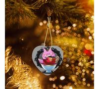 Poezjzw Wicked Fantasy Teacups Pattern Ceramic Christmas Ornament Heart Hanging Pendant Gifts For Xmas Holidays, Ornaments For Home Decor