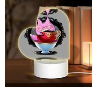 POEZJZW Wicked Fantasy Teacups Pattern Heart Shape Acrylic Night Light with USB Cable Adjustable 3 Colors for Restaurant Bar Cafe
