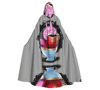 POEZJZW Wicked Fantasy Teacups Pattern Hooded Cloak Robe Costume For Adult Men Women Christmas Hoodies Cape Cosplay Costumes