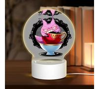 POEZJZW Wicked Fantasy Teacups Pattern Round Acrylic Night Light with USB Cable Adjustable 3 Colors for Restaurant Bar Cafe