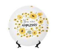 POEZJZW Wild Daisy Flower Pattern Bone China Decorative Plate, Smooth and Non-Injurious to Hands, Classic Artwork Suitable for Home and Office 8in