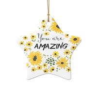 Poezjzw Wild Daisy Flower Pattern Christmas Star Shape Ceramic Ornaments Christmas Tree Hanging Home Decoration Gatherings Souvenirs