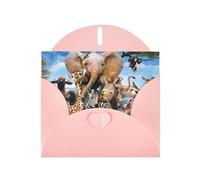 POEZJZW Wildanimals Elephant Patterned Pearl Paper Blank Greeting Card Suitable For Birthday Wedding Party Invitation With Pink Envelope