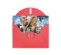 POEZJZW Wildanimals Elephant Patterned Pearl Paper Blank Greeting Card Suitable For Birthday Wedding Party Invitation With Red Envelope