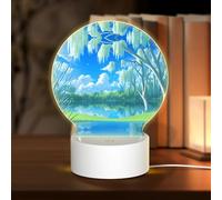 POEZJZW Willows On The Waterfront Pattern Round Acrylic Night Light with USB Cable Adjustable 3 Colors for Restaurant Bar Cafe